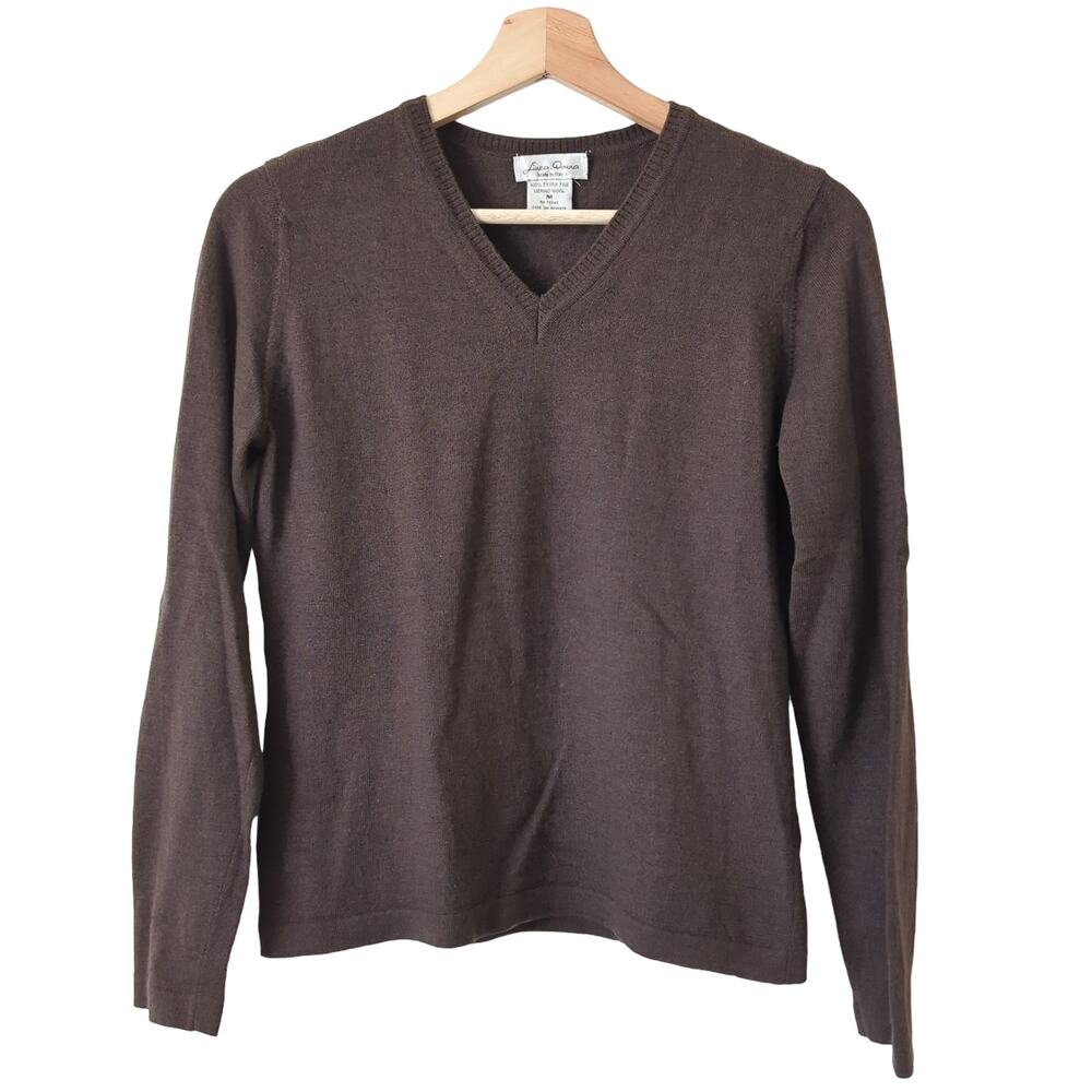 Linea Donna Women's Sweater Merino Wool Brown V-Neck‎ Made in Italy XS/S